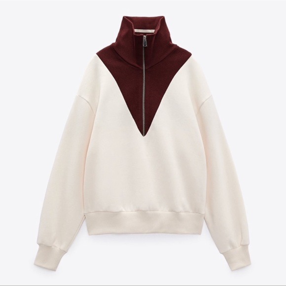 ZARA SWEATSHIRT WITH ZIPPERED HIGH COLLAR | SIZE: L | NWT - Picture 1 of 10